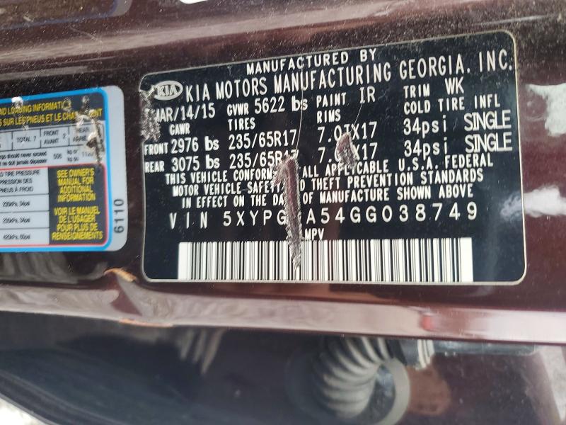 Aukcja sprzedaży 2016 Kia Sorento, vin: 5XYPGDA54GG038749, numer aukcji: 46613776
