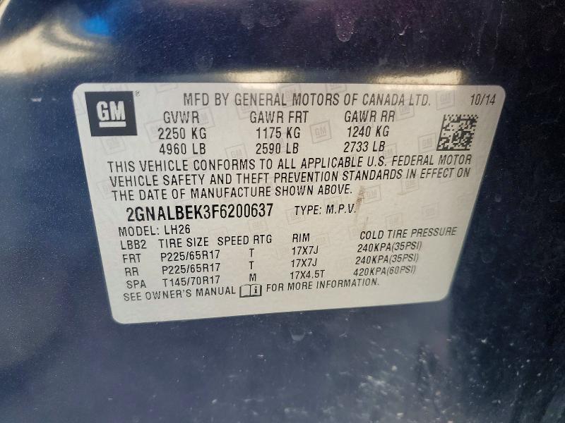 Продаж на аукціоні авто 2015 Chevrolet Equinox, vin: 2GNALBEK3F6200637, номер лоту: 46767166