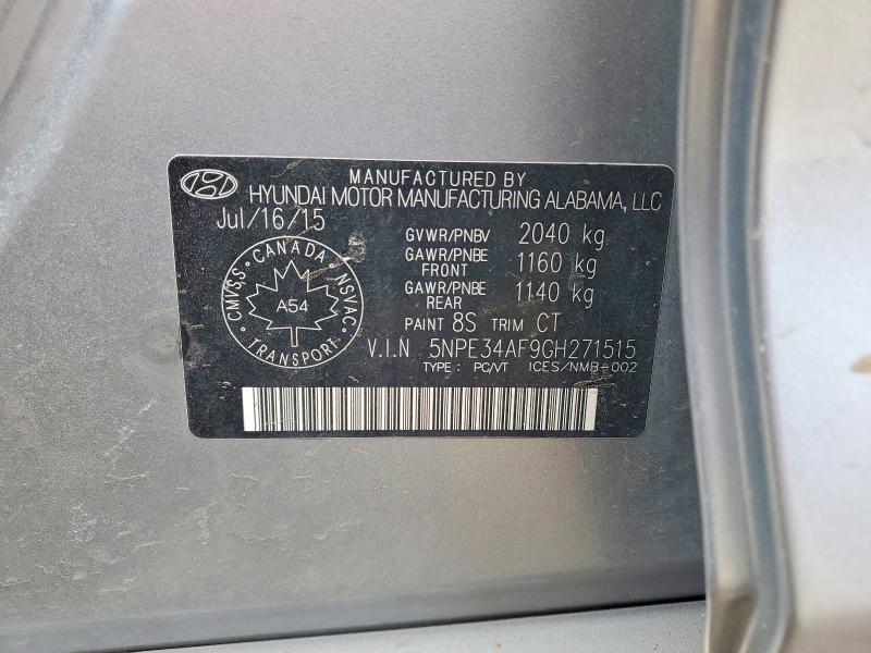 79617705 :رقم المزاد ، 5NPE34AF9GH271515 vin ، 2016 Hyundai Sonata مزاد بيع