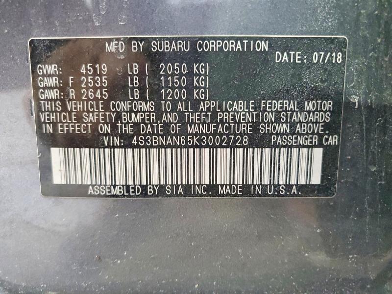 46830376 :رقم المزاد ، 4S3BNAN65K3002728 vin ، 2019 Subaru Legacy مزاد بيع