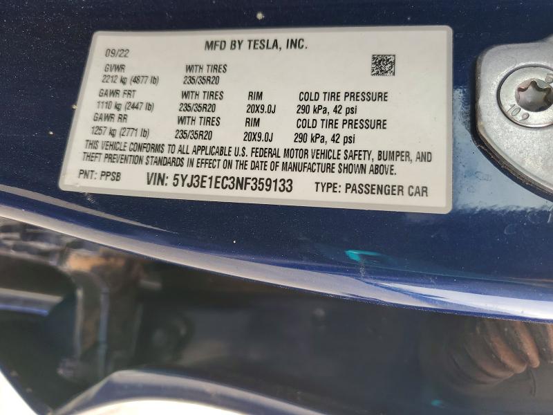 Продажа на аукционе авто 2022 Tesla Model 3, vin: 5YJ3E1EC3NF359133, номер лота: 48342136