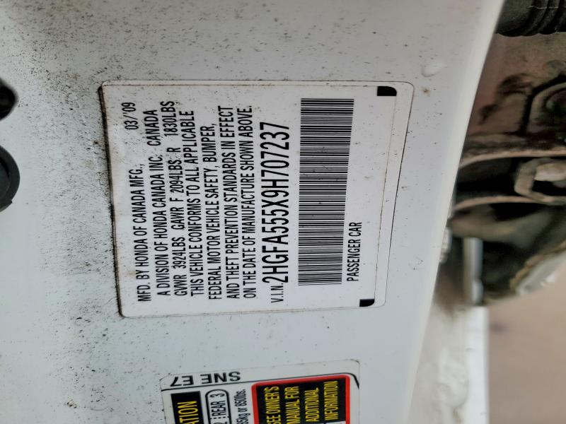 2009 Honda Civic მანქანა იყიდება აუქციონზე, vin: 2HGFA555X9H707237, აუქციონის ნომერი: 47830486