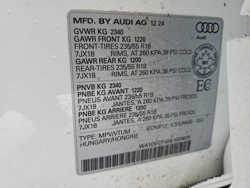 45928306 :رقم المزاد ، WA1DECF30S1033626 vin ، 2025 Audi Q3 مزاد بيع