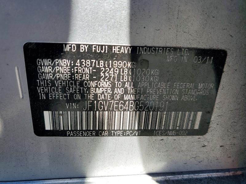 Продаж на аукціоні авто 2011 Subaru Impreza, vin: JF1GV7E64BG520191, номер лоту: 46240606