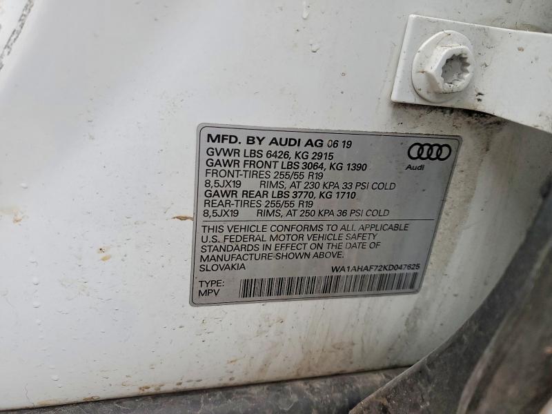 Продаж на аукціоні авто 2019 Audi Q7, vin: WA1AHAF72KD047625, номер лоту: 46668026