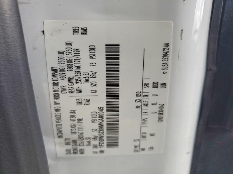 2021 Ford Transit მანქანა იყიდება აუქციონზე, vin: 1FDBW5Z89MKA80045, აუქციონის ნომერი: 79992205