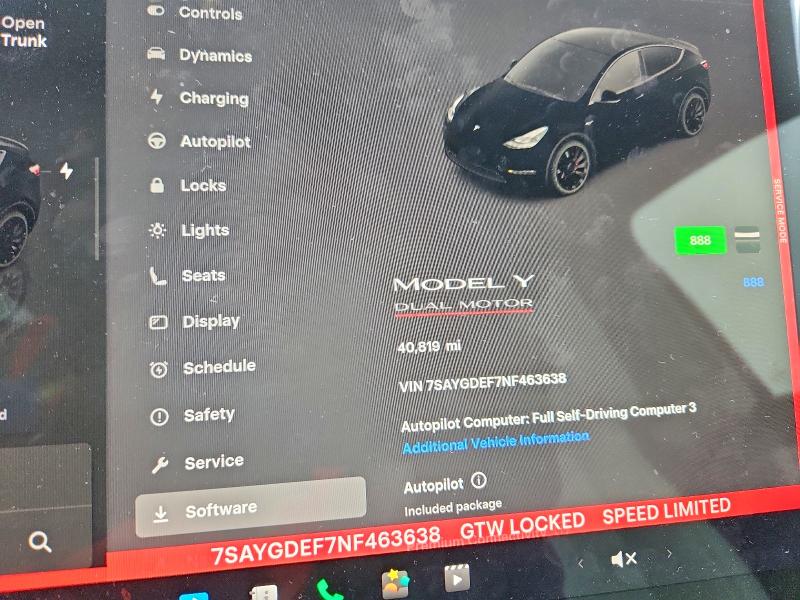 Aukcja sprzedaży 2022 Tesla Model Y, vin: 7SAYGDEF7NF463638, numer aukcji: 46803996