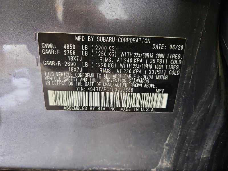 Продажа на аукционе авто 2020 Subaru Outback, vin: 4S4BTAPC1L3227668, номер лота: 46529226