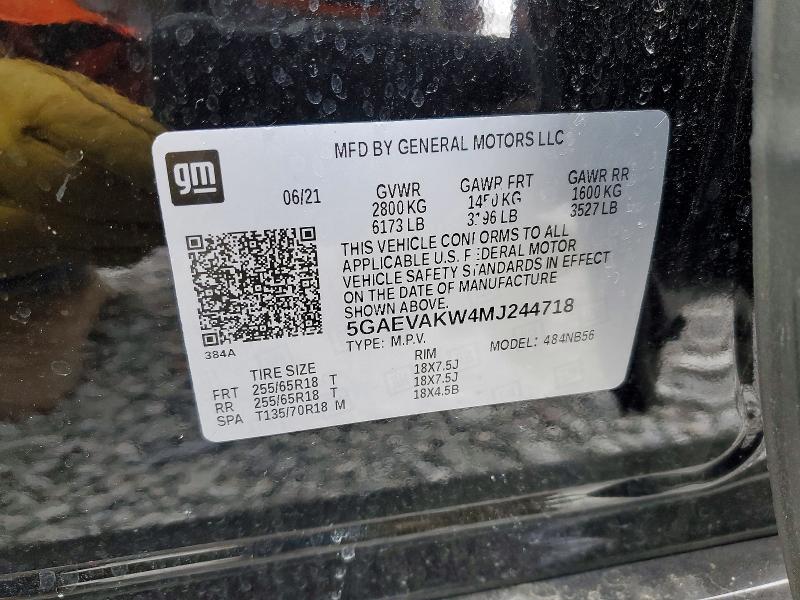 46120326 :رقم المزاد ، 5GAEVAKW4MJ244718 vin ، 2021 Buick Enclave مزاد بيع