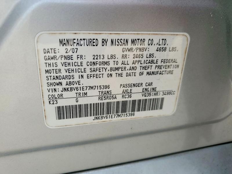 Продаж на аукціоні авто 2007 Infiniti G35, vin: JNKBV61E77M715396, номер лоту: 41925356