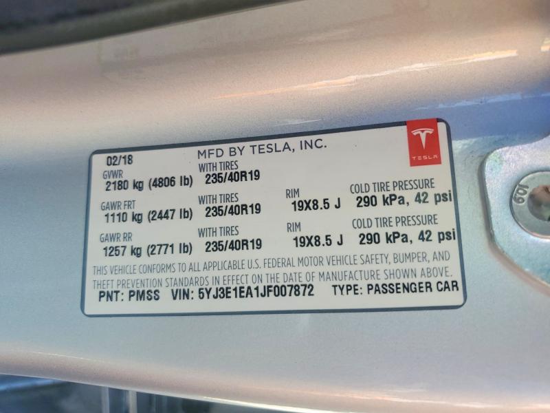 Продаж на аукціоні авто 2018 Tesla Model 3, vin: 5YJ3E1EA1JF007872, номер лоту: 46381106