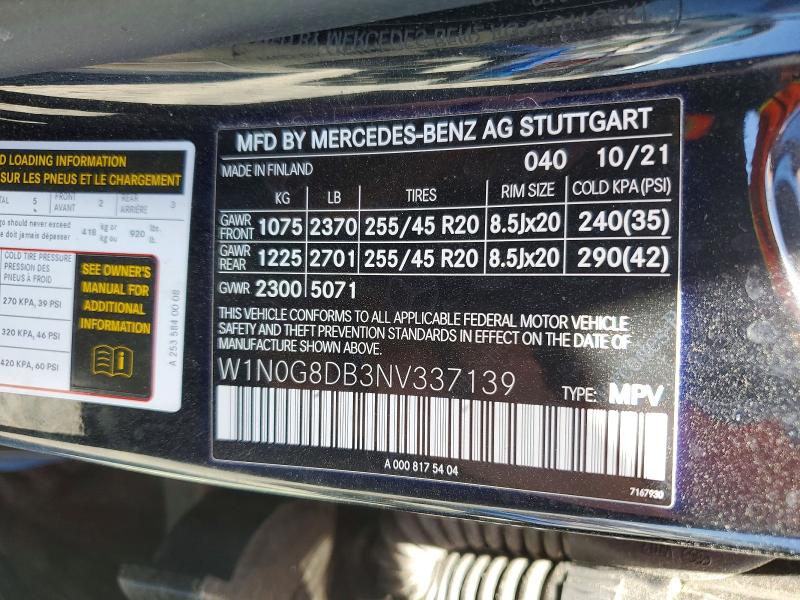 Aukcja sprzedaży 2022 Mercedes-benz Glc, vin: W1N0G8DB3NV337139, numer aukcji: 47225876