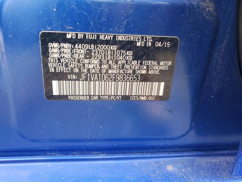 Продажа на аукционе авто 2015 Subaru Wrx, vin: JF1VA1D62F9836653, номер лота: 47449736