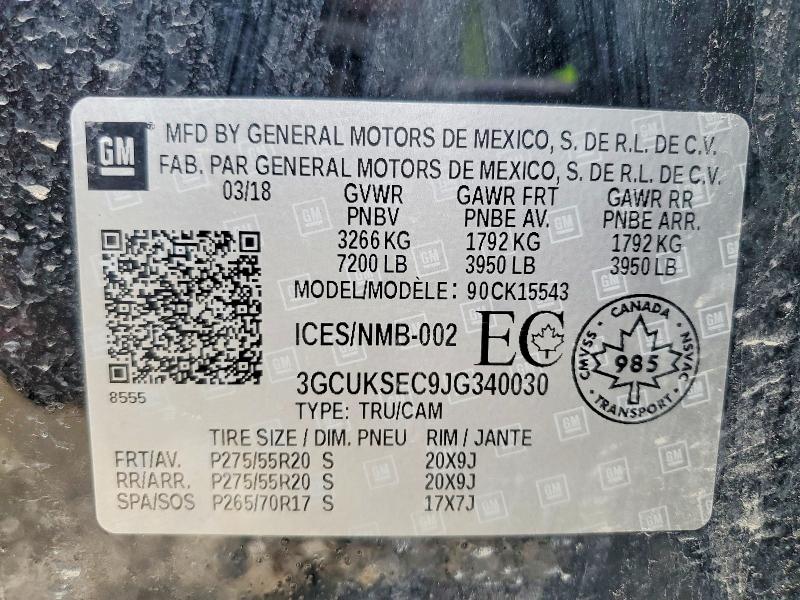 Aukcja sprzedaży 2018 Chevrolet Silverado, vin: 3GCUKSEC9JG340030, numer aukcji: 79678625