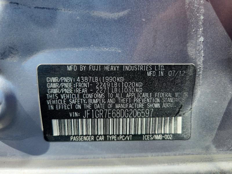 Продаж на аукціоні авто 2013 Subaru Impreza, vin: JF1GR7E68DG206597, номер лоту: 46509806