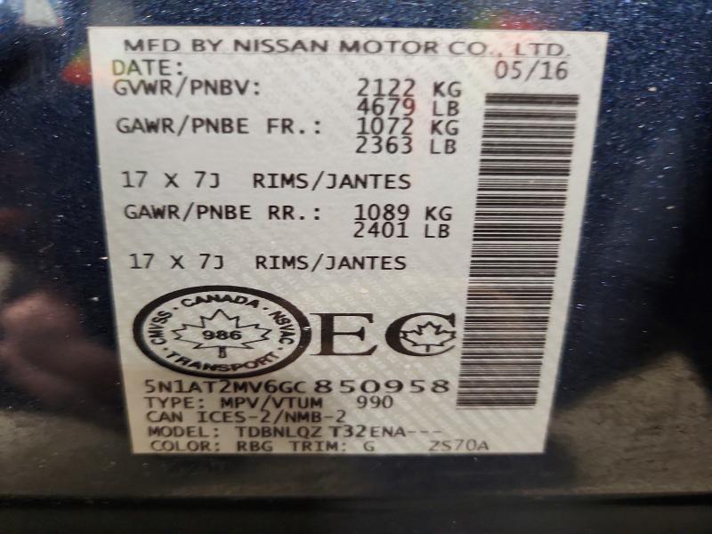 46991926 :رقم المزاد ، 5N1AT2MV6GC850958 vin ، 2016 Nissan Rogue مزاد بيع
