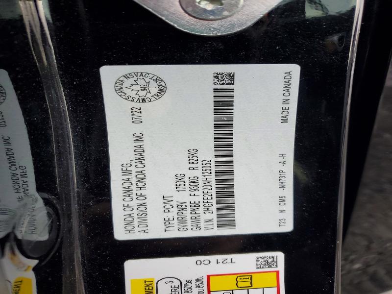 79220305 :رقم المزاد ، 2HGFE2F20NH125052 vin ، 2022 Honda Civic مزاد بيع