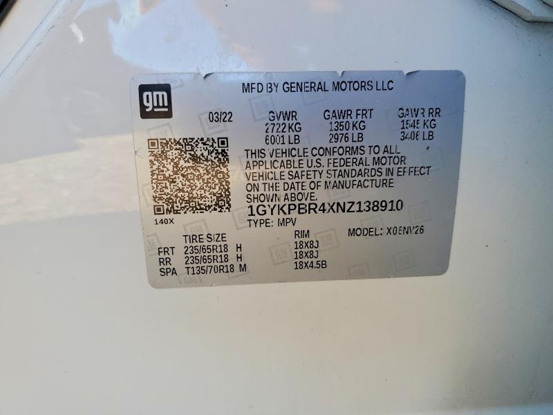 2022 Cadillac Xt6 მანქანა იყიდება აუქციონზე, vin: 1GYKPBR4XNZ138910, აუქციონის ნომერი: 45987016