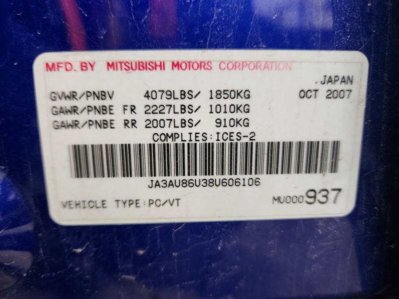 47092426 :رقم المزاد ، JA3AU86U38U606106 vin ، 2008 Mitsubishi Lancer مزاد بيع