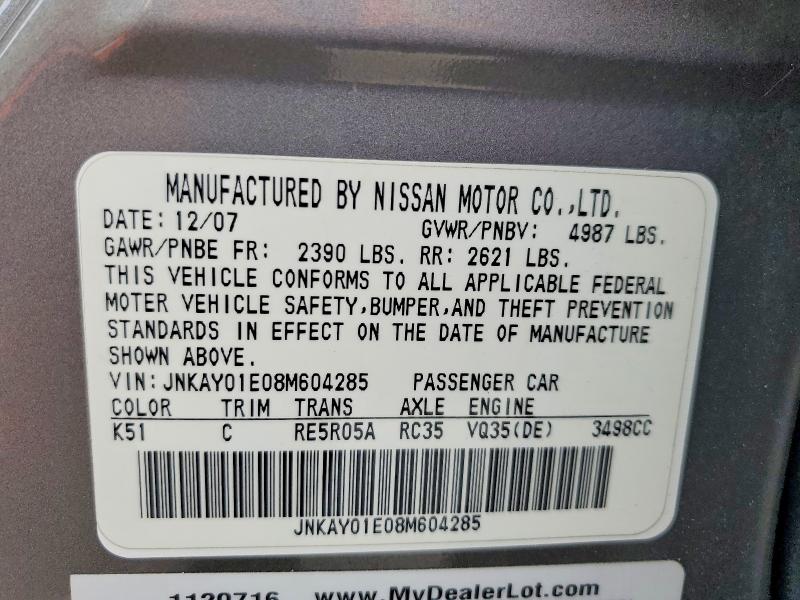Aukcja sprzedaży 2008 Infiniti M35, vin: JNKAY01E08M604285, numer aukcji: 47808776