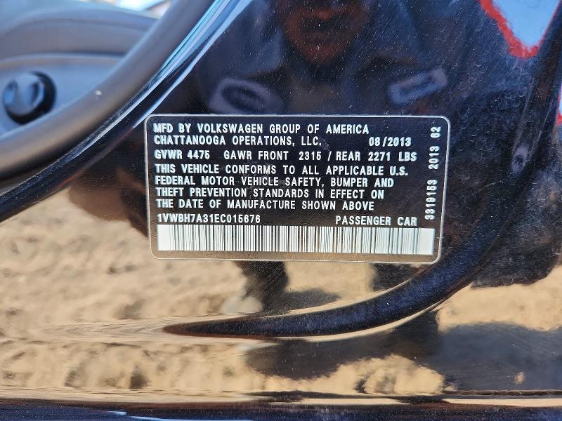 41704566 :رقم المزاد ، 1VWBH7A31EC015676 vin ، 2014 Volkswagen Passat مزاد بيع