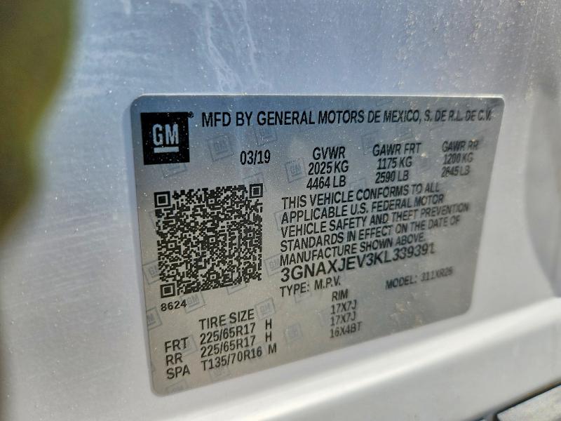 Продаж на аукціоні авто 2019 Chevrolet Equinox, vin: 3GNAXJEV3KL339391, номер лоту: 47816686