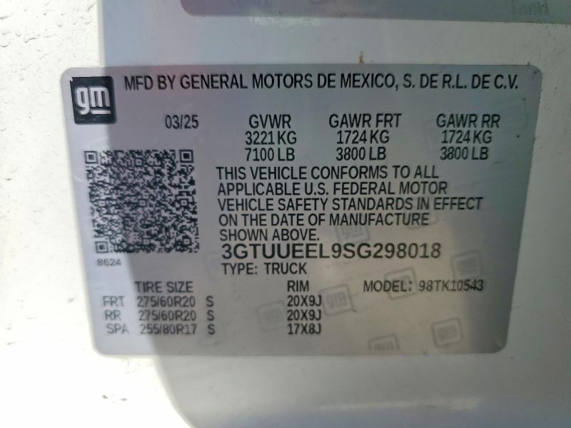 Aukcja sprzedaży 2025 Gmc Sierra, vin: 3GTUUEEL9SG298018, numer aukcji: 46758046