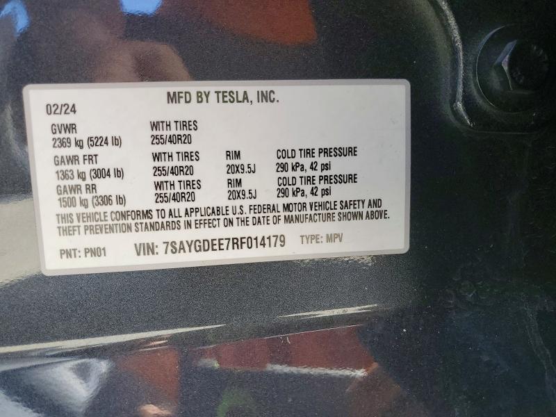 47246516 :رقم المزاد ، 7SAYGDEE7RF014179 vin ، 2024 Tesla Model Y مزاد بيع