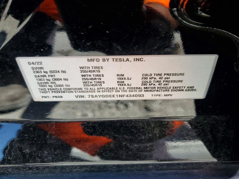 Продажа на аукционе авто 2022 Tesla Model Y, vin: 7SAYGDEE1NF434093, номер лота: 41910516