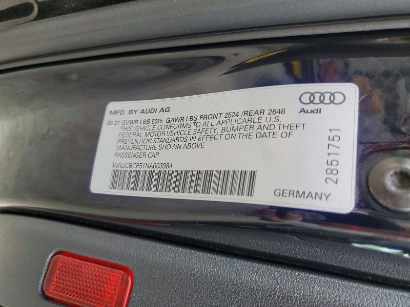 Продаж на аукціоні авто 2022 Audi A5, vin: WAUCBCF51NA003984, номер лоту: 46928566