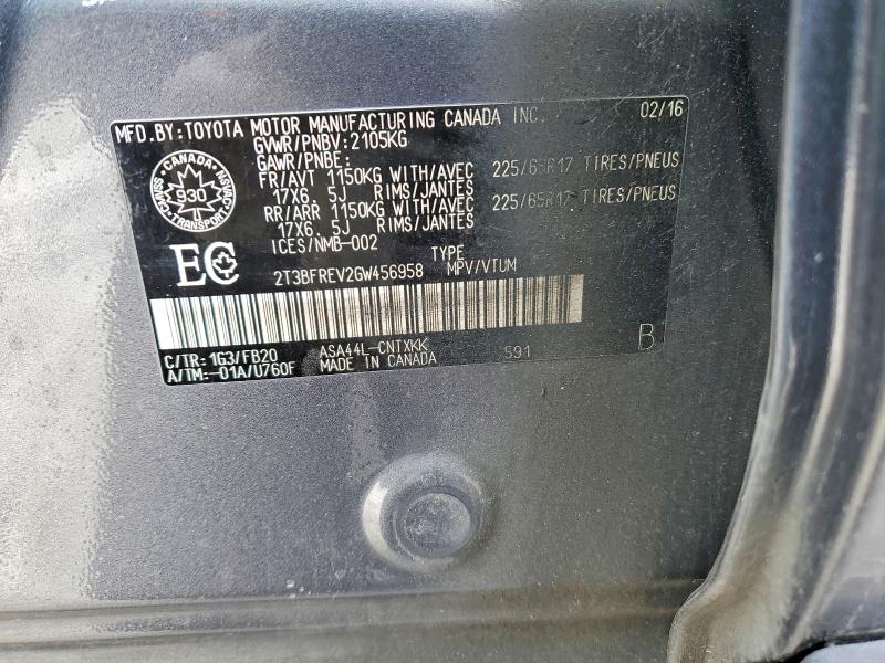 96302525 :رقم المزاد ، 2T3BFREV2GW456958 vin ، 2016 Toyota Rav4 مزاد بيع