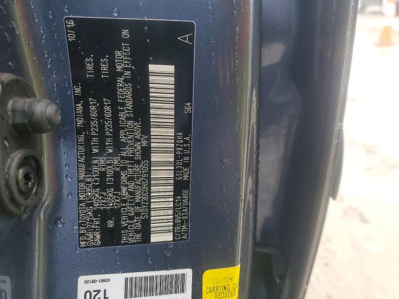2017 Toyota Sienna მანქანა იყიდება აუქციონზე, vin: 5TDYZ3DC0HS791055, აუქციონის ნომერი: 79113565