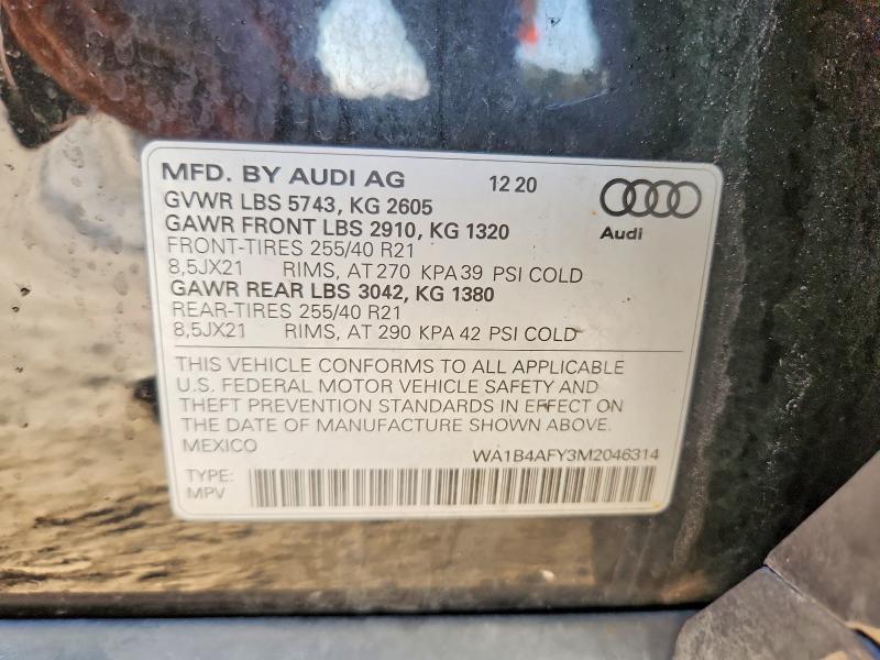 Aukcja sprzedaży 2021 Audi Sq5, vin: WA1B4AFY3M2046314, numer aukcji: 45473036