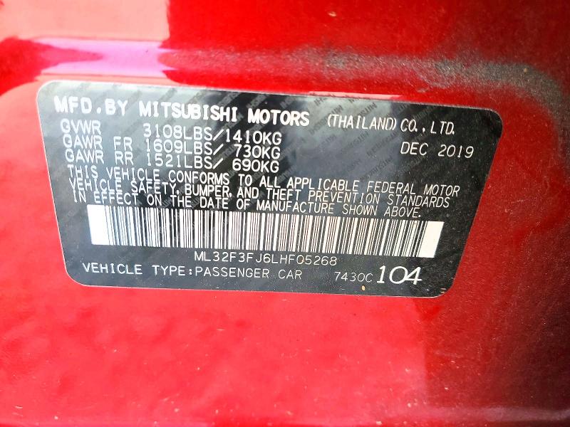 Продаж на аукціоні авто 2020 Mitsubishi Mirage, vin: ML32F3FJ6LHF05268, номер лоту: 47910696