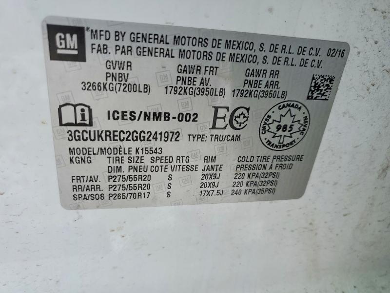 Продажа на аукционе авто 2016 Chevrolet Silverado, vin: 3GCUKREC2GG241972, номер лота: 45930856