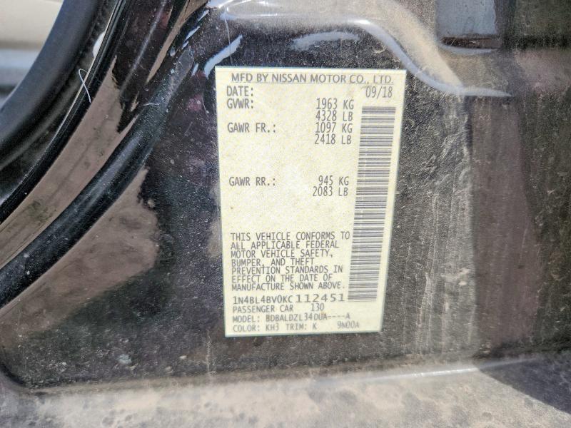 Aukcja sprzedaży 2019 Nissan Altima, vin: 1N4BL4BV0KC112451, numer aukcji: 47461536