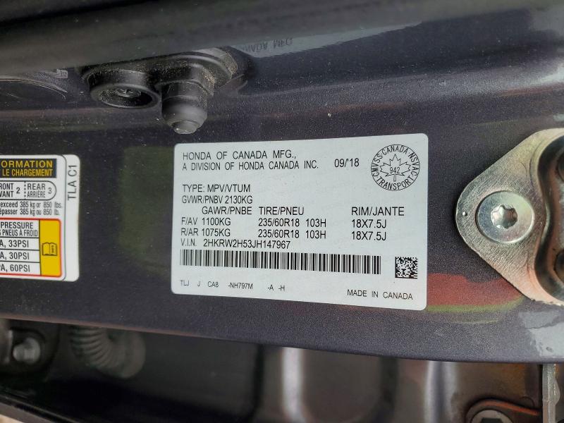 2018 Honda Cr-v მანქანა იყიდება აუქციონზე, vin: 2HKRW2H53JH147967, აუქციონის ნომერი: 78405295