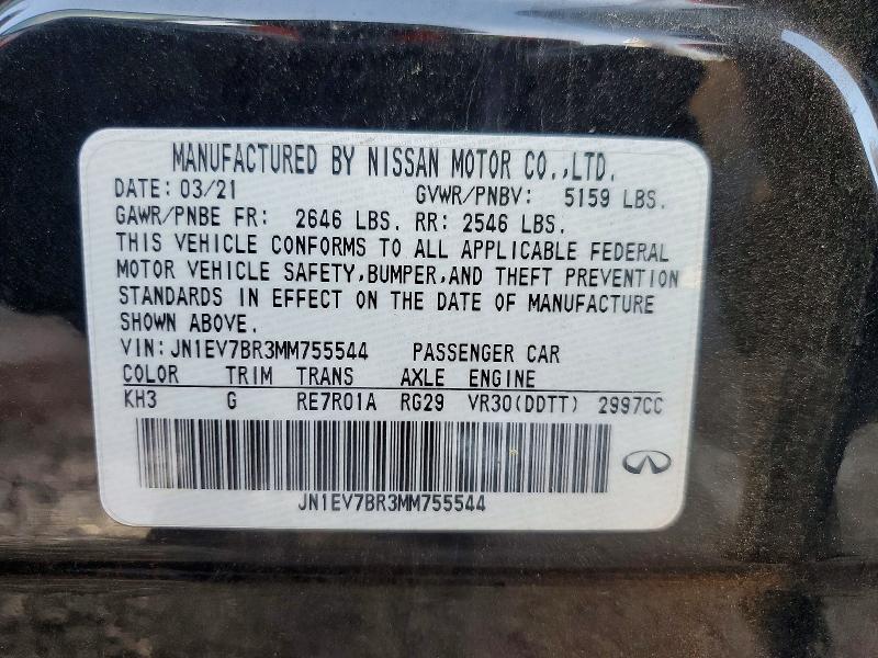2021 Infiniti Q50 მანქანა იყიდება აუქციონზე, vin: JN1EV7BR3MM755544, აუქციონის ნომერი: 45594246