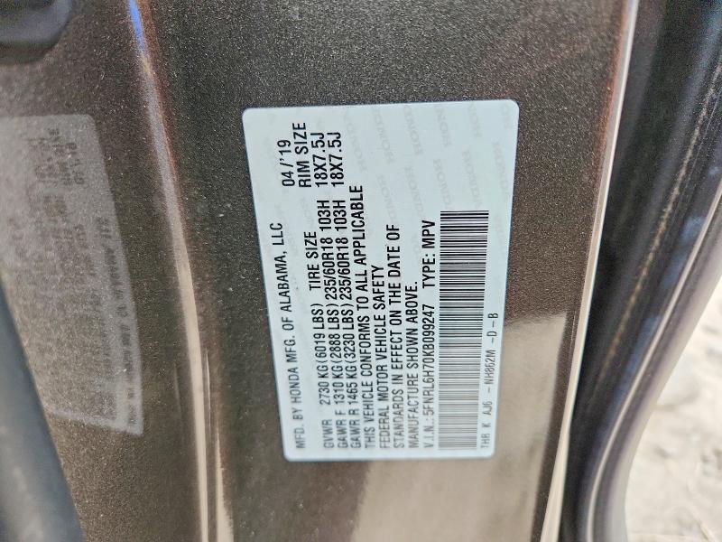 46861906 :رقم المزاد ، 5FNRL6H70KB099247 vin ، 2019 Honda Odyssey مزاد بيع
