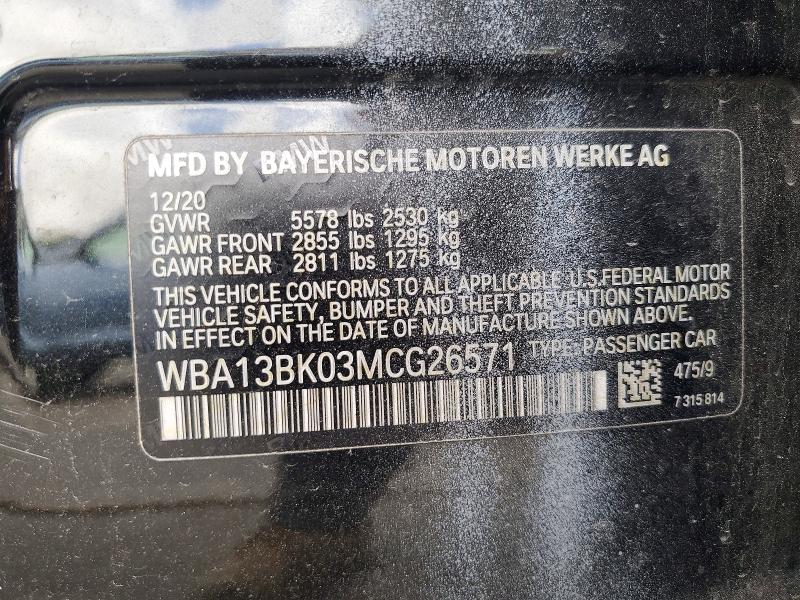 79901835 :رقم المزاد ، WBA13BK03MCG26571 vin ، 2021 Bmw M550xi مزاد بيع