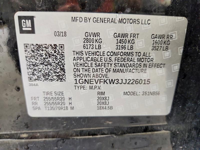 Aukcja sprzedaży 2018 Chevrolet Traverse, vin: 1GNEVFKW3JJ226015, numer aukcji: 48399266