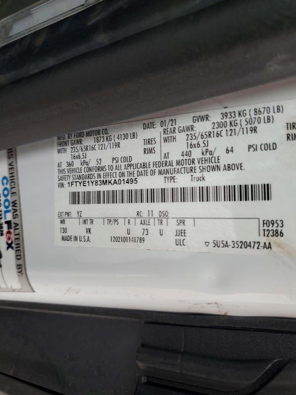 56350176 :رقم المزاد ، 1FTYE1Y83MKA01495 vin ، 2021 Ford Transit مزاد بيع
