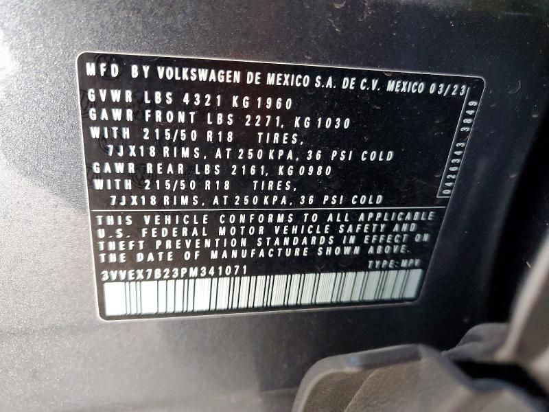 48290446 :رقم المزاد ، 3VVEX7B23PM341071 vin ، 2023 Volkswagen Taos مزاد بيع