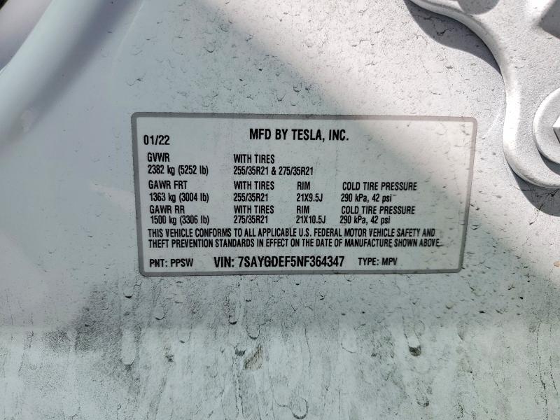 Aukcja sprzedaży 2022 Tesla Model Y, vin: 7SAYGDEF5NF364347, numer aukcji: 46555236