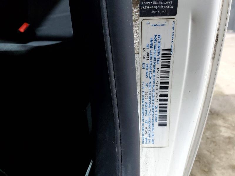 41817466 :رقم المزاد ، 3VWCK21C43M432259 vin ، 2003 Volkswagen New Beetle مزاد بيع