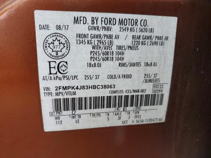 Продаж на аукціоні авто 2017 Ford Edge, vin: 2FMPK4J83HBC38063, номер лоту: 46176066