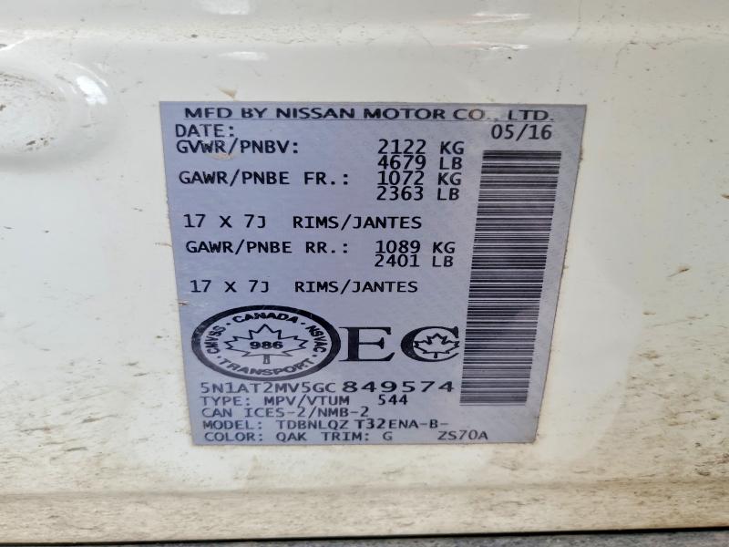Aukcja sprzedaży 2016 Nissan Rogue, vin: 5N1AT2MV5GC849574, numer aukcji: 41870176