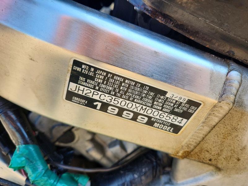 1999 Honda Cbr600 მანქანა იყიდება აუქციონზე, vin: JH2PC3500XM006584, აუქციონის ნომერი: 46752426