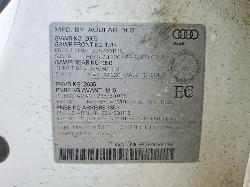 Продаж на аукціоні авто 2015 Audi Q5, vin: WA1LMCFP2FA089199, номер лоту: 46498256