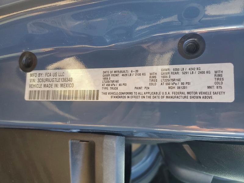 79912975 :رقم المزاد ، 3C6URVJG7LE136340 vin ، 2020 Ram Promaster 3500 مزاد بيع
